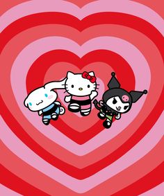 hello kitty and black cat in front of a heart