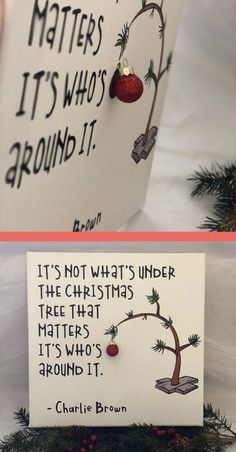 two christmas cards with the words it's not what's under the christmas tree that matters, it's who's around it