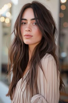 25 Stunning Haircuts That Make Long Thin Hair Look Full and Fabulous Long Layered Hair Long Bangs, 90s Hair Cuts Long Straight, Long Shag Haircut No Bangs Side Part, Long Hair Layer Haircut, Haircut Asian Women Long Hair, 90s Inspired Haircut Long, Long Fine Hair With Curtain Bangs, Thick Hair Thinned Out Before And After, Face Framing Layers Long Hair Brunettes Haircuts