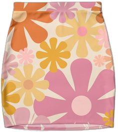 Cream Mini Skirt, 70s Flowers, Retro 60s, Skirts For Sale, Pink Orange, Pink And Orange, Mini Skirt, Mustard, Vintage Style