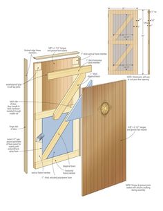 the parts of a wooden door are shown in this diagram, including the front and back doors