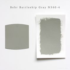 two shades of gray paint next to each other on a white surface with the words behr battleship gray n360 - 4