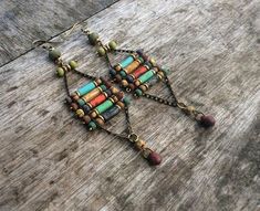 Rustic Boho earringsBoho chic earringsHippy | Etsy Multicolor Earthy Dangle Earrings, Earthy Multicolor Dangle Earrings, Handmade Earthy Earrings For Festival, Earthy Handmade Multicolor Earrings, Vintage Multicolor Beaded Earrings With Ear Wire, Handmade Rustic Green Earrings, Rustic Handmade Green Earrings, Boho Earrings Diy, Metal Jewelry Handmade