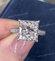 Handmade Luxury 4 CT Large Moissanite Princess Cut Engagement Ring with Hidden Halo,Celebrity Style Solitaire , Square Single Stone Low Profile,Perfect Wedding Ring → Occasions: Engagement & Wedding DESCRIPTION  -------------------- STYLE                                       :Solitaire *Moissanite Details  →Main Stone                               :Princess →Size (mm)                                      :9*9 →Carat weight                             :4 →Band & Halo & Side Stone        :round Engagement Ring Luxury, Solitaire Princess Cut, Princess Cut Engagement Ring, Halo Wedding Ring, Luxury Engagement Rings, Princess Cut Engagement, Ring Luxury, Princess Cut Moissanite, Engagement Ring Art Deco