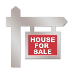 a house for sale sign with an arrow