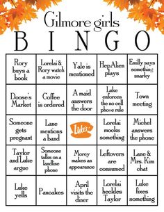 a fall themed game with the words, glimore girls's bingo