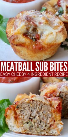 meatball sub bites on a plate with tomato sauce