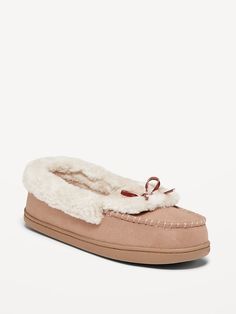 Sherpa Moccasins | Old Navy Women’s Moccasins, Slip-on Moccasins With Textured Sole, Comfortable Slip-on Winter Moccasins, Comfortable White Slip-on Moccasins, Cozy Shearling Slip-on Slippers, Moccasin Slippers, Wide Leg Sweatpants, Moccasins Slippers, Family Pajamas