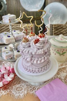 a white cake sitting on top of a table