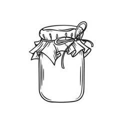 a jar with a bow on the top and ribbon around it, hand drawn in black ink