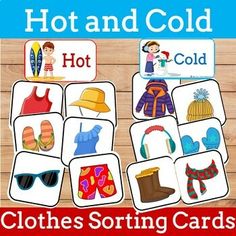 clothes sorting cards for kids to learn how to use the hot and cold words in this game