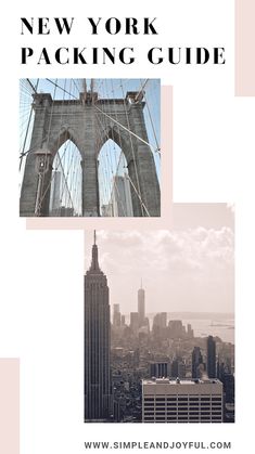 the new york packing guide is shown in black and white, with an image of the brooklyn bridge