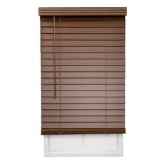 a brown window blind with wooden slats