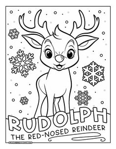 rudolph the reindeer with snowflakes on it's head and words that read rudolph