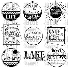 six different types of lake sayings in black and white