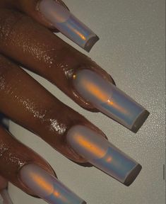 Nails For Miami, Glossy French Tip, Irridescent Nails, Miami Nails, Unique Acrylic Nails, Simple Nail, Kawaii Nails, Acrylic Nails Coffin