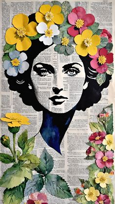 an image of a woman with flowers in her hair on top of a book page