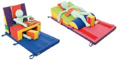 an inflatable bed and chair are set up to look like children's toys