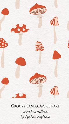 the cover of groovy landscape clipart, featuring red mushrooms on white paper