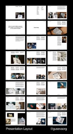 a black and white presentation board with many different images