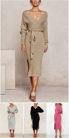 Backless Sweater Dress, Backless Sweater, Elegant Outfit Classy, Dress Backless, Classy Work Outfits, Game Dresses, Daily Dress, Feminine Outfit, Dress With Cardigan