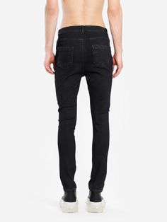 Rick Owens DRKSHDW Waxed Detroit Jeans Designers I'D: DU20S5366-SBB DRKSHDW Detroit cut, one of the most featured denim cuts in rick’s collections, that specialized with it’s slim fit, coming in a black washed waxed denim, it’s stretchy material allows a comfortable fit, 5 Botton closure system integrated to the belt loops at waistband, never forget the stone treatment the brand specialized with. Composition: 91% cotton, 6%polyethylene, 3% elastane. Made In ITALY Waxed Denim, Waxed Jeans, Rick Owens Drkshdw, Rick Owens, Stretchy Material, Black Jeans, Comfort Fit, Composition, Slim Fit