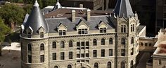 an aerial view of a castle like building