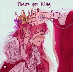 a drawing of a woman wearing a tiara with the words thank you king on it