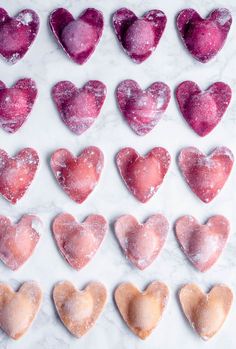 heart ravioli made with ombre and powdered sugar in the shape of hearts