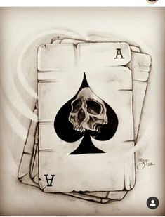 a drawing of a ace playing card with a skull on it's back and the letter