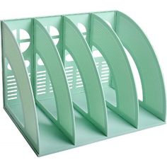 three green bookends with curved sections on each side, one in the shape of an arch