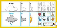 an image of rain and clouds worksheet for children to learn how to read