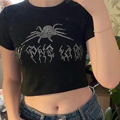 Spider Rhinestone Crop Top