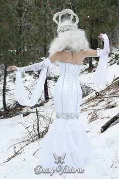 Snow Queen white mermaid gown with silver trims, chiffons, and sparkling crystals White Mermaid Gown, Mermaid Wedding Dress, Wedding Dresses Lace