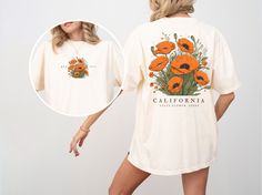 The est. year is the year the flower was established as the official state flower! Unisex Garment-Dyed T-shirt Comfort Colors® 1717 100% ring-spun cotton. Sizing is true to size (RELAXED FIT) - Go up 1-2 sizes for an oversized look 😃How to buy your shirt:😃 1. Please, Check and Review all Photos. 2. Select Your Size and Color from drop-down menus. 3. Choose Your Quantity as much as you want. 4. Click "Add To Cart". For multiple items go back to the listing and repeat the steps. 💦Washing Instructions💦 Machine wash: cold (max 30C or 90F); Do not bleach; Tumble dry: low heat; Iron, steam or dry: low heat; Do not dryclean. Returns All items are made-to-order. Because of this and the shipping facility, we cannot accept returns. DISCLAIMER: -Because you are viewing a physical product in a dig Spring Shirt With Front Print And Relaxed Fit, Spring Shirt With Front Print In Relaxed Fit, Spring Gift Shirt With Custom Print, Graphic Tee Shirt As A Summer Gift, Spring Gift Shirt With Relaxed Fit, Birth Flower Short Sleeve T-shirt For Summer, Summer Birth Flower Short Sleeve T-shirt, Spring Birth Flower Short Sleeve T-shirt, Spring Casual T-shirt With Birth Flower