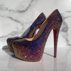 Christian Louboutin Daffodil Pumps Volcano Strass *Rare Find* Women’s Size Eu 35 / Us 5 Pre-Owned, Good Condition. No Stones Missing. Includes 2 Unbranded Dust Bags. No Box. 6” (Approximately) Leather Lining As Seen On Many Celebrities! If You Have Any Questions Please Let Me Know! Luxury Multicolor Heels For Party, Glamorous Multicolor Platform Heels, Formal Multicolor Heels With Rhinestones, Luxury Multicolor Heels For Evening, Luxury Purple Heels With 4-inch Heel, Multicolor 4-inch Heels For Formal Occasions, Multicolor Glamorous Formal Heels, Glamorous Multicolor Heels For Formal Occasions, Glamorous Multicolor Formal Heels