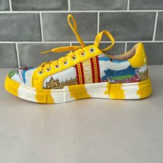 New With Box. Umyogo Designer Sneakers Brazil Pattern Bright Yellow. Cushioned Insole. Size Is Euro 39. I Googled What A 39 Is In Us Men And Women. Hopefully You Will Know Your Euro Size As The Info I Found Is Inconsistent Varying In Sizes. Thanks For Looking!! Yellow Slip-on Custom Sneakers, Sporty Style, Sporty Yellow Slip-on Custom Sneakers, Yellow Custom Sneakers With Vulcanized Sole, Yellow Low-top Custom Sneakers For Running, Yellow Low-top Running Custom Sneakers, Yellow Slip-on Sneakers For Sports, Yellow Low-top Custom Sneakers, Yellow Round Toe Running Shoes For Jogging, Yellow Low-top Sneakers For Jogging