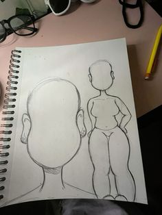 a drawing of a man's head and torso next to a pencil drawing of a human figure