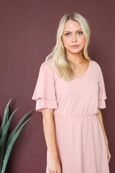 Claire Textured Pink Modest Chiffon Dress – A Closet Full of Dresses Feminine Flowy Chiffon Spring Dress, Feminine Flowy Chiffon Dress For Spring, Spring Chiffon Tiered Dress, Flowy V-neck Chiffon Dress In Feminine Style, Flowy Feminine Chiffon Dress For Spring, Feminine Flowy Chiffon V-neck Dress, Modest Chiffon Summer Dress, Flowy Feminine V-neck Chiffon Dress, Chiffon Dress With Ruffle Hem