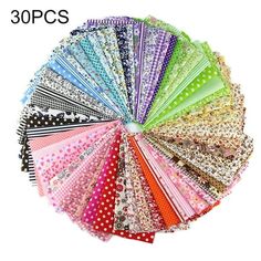 various colors and patterns of fabric on a white background with the words 30 pcss