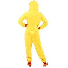 Get your quacks with this Adult Duck Onesie! The adorable jumpsuit costume is made out of a cozy yellow fleece fabric and it's as comfortable as it is cute. It fits with a simple zipper in the front and comes with a duck tail attached to the back. The hood has plenty of duck details including a duck bill and a pair of eyes designed onto the top. Just zip it up and you'll be quacking with delight! Duck Onesie, Yellow Gloves, Colorful Outfit, Duck Face, Cozy Design, Duck Cloth, Yellow Duck, A Duck, Stage Performance