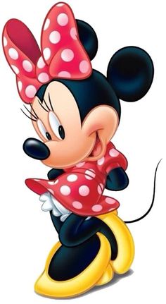 a cartoon minnie mouse with a red bow on it's head and yellow ring