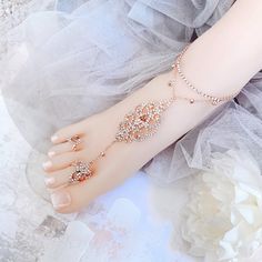 Rose Gold Barefoot Sandals for Wedding, Double Layered Champagne Rhinestone Foot Jewelry, Footless Beach Barefoot Sandals, Bridal Barefoot  This stunning Rose Gold plated rhinestone footless sandal is the perfect accessory for a beach or garden wedding. This sandal is made with a rhinestone applique. It is very comfortable and adjustable. One size fits most . This amazing pair of Rhinestone barefoot sandals are perfect for Your destination wedding. Model Size is US 7 Sandals are made with clear Crystals with Rose Gold plating. This listing is for 1 PAIR of barefoot sandals. Gold Barefoot Sandals, Sandals For Wedding, Sandals Bridal, Rhinestone Appliques, Womens Wedding Shoes, Foot Jewelry, Pinterest Board, Wedding Pinterest, Garden Wedding