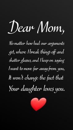 a black background with a red heart and the words dear mom