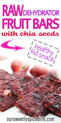 raw fruit bars with chia seeds and happy kid snack on the side for kids to eat