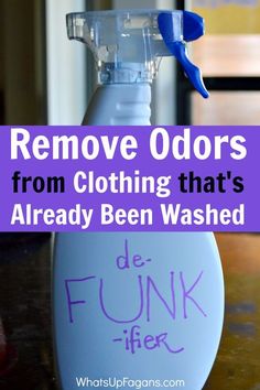 a bottle with the words remove odors from clothing that's already been washed