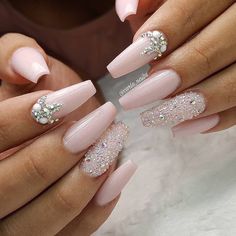 Nails Design With Rhinestones, Nail Art Wedding, Bride Nails, Ballerina Nails, Gel Nail Designs, Bridal Nails, Fabulous Nails, Coffin Nails Designs, Bling Nails