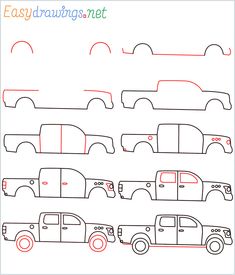 an easy drawing lesson for kids to learn how to draw cars and trucks with simple lines