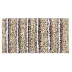 a beige and brown striped rug on a white background