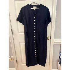 Measures 21-1/4”Pit To Put. Approx 19” Across The Waist And Is 49” Long. No Pockets. Button Down Maxi Dress, Navy Linen, Walker Boots, Fit N Flare Dress, Fit & Flare, Flare Dress, Jean Coat, Trending Accessories, Trending Shoes